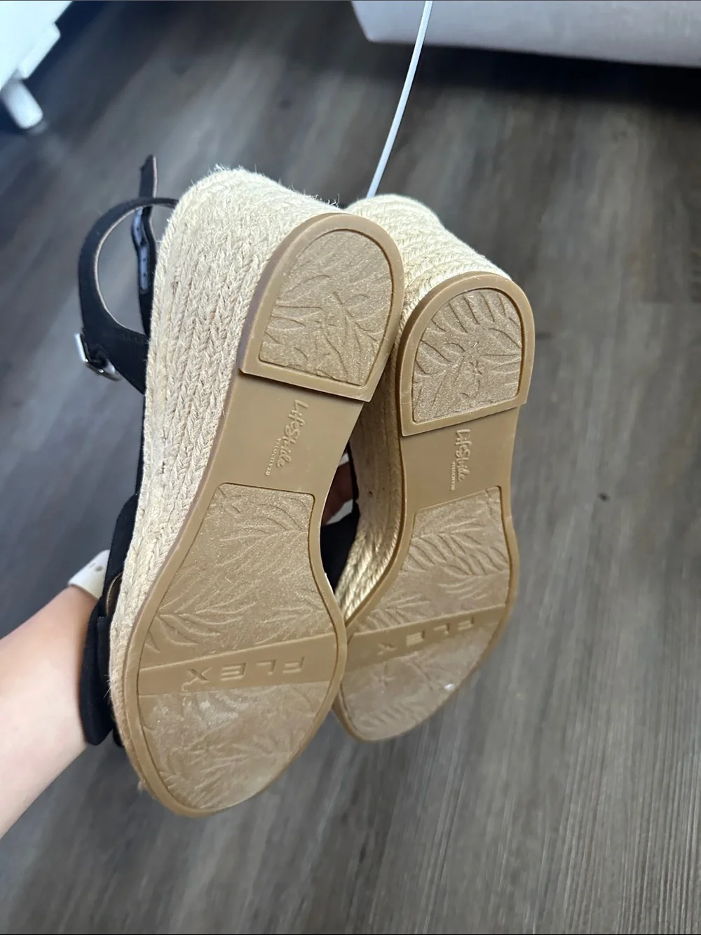 Life Stride Black Espadrille Knot-Front Wedge Sandals 10W